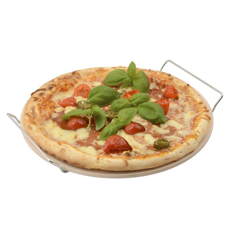 parrilla para hornear pizza Piedra redonda para pizza Ø 33 cm de cordierita barbacoa de gas / carbón horno con bandeja de aluminio pan casero y pasteles en horno de leña 